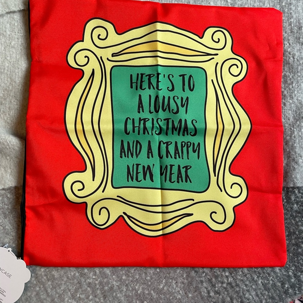 FRIENDS Red and Green Holiday Pillow Cover